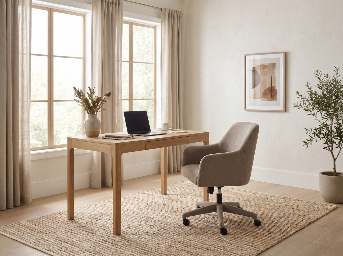 Tapis de bureau sous un poste de travail Image