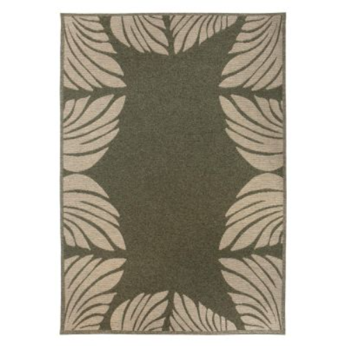 Tapis extérieur Porquerolles eucalyptus en polyester recyclé, vue de dessus sur fond blanc