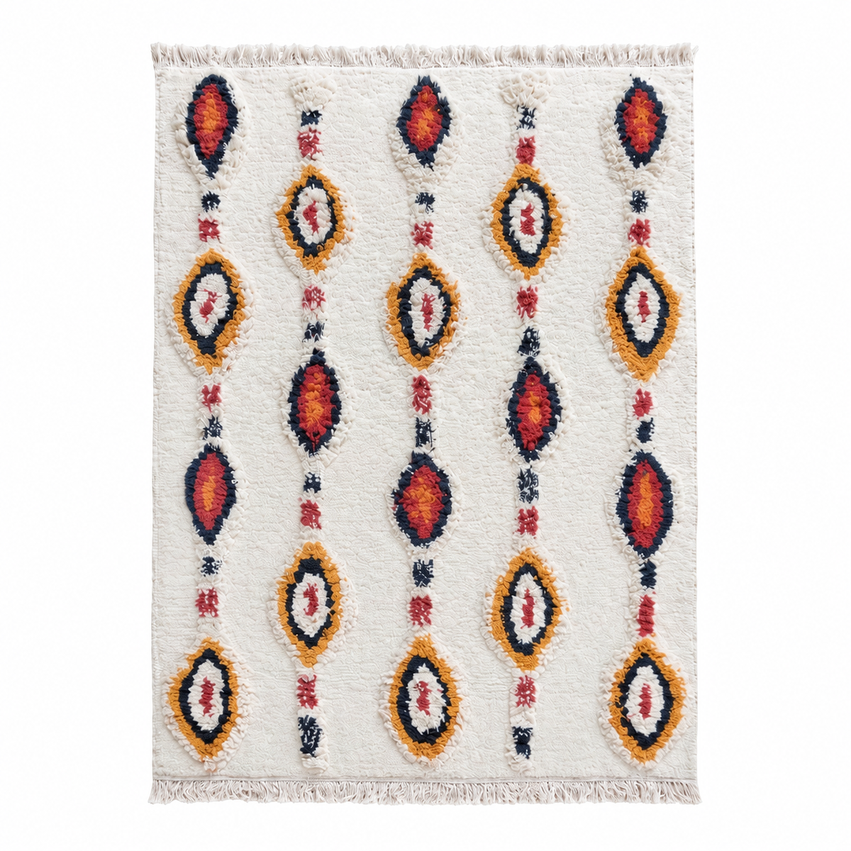 Tapis salon Chantilly ivoire et multicolore en coton, vue de dessus sur fond blanc