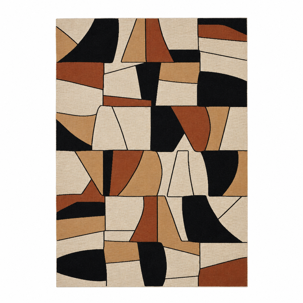 Tapis salon Goult naturel en polyester recyclé, vue de dessus sur fond blanc