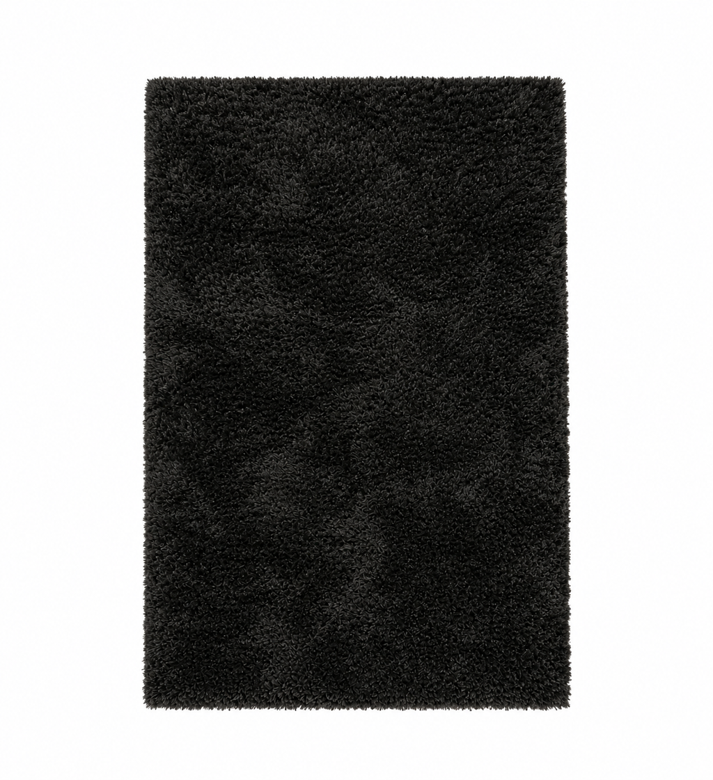 Tapis salon Cordes caviar en polyester, vue de dessus sur fond blanc