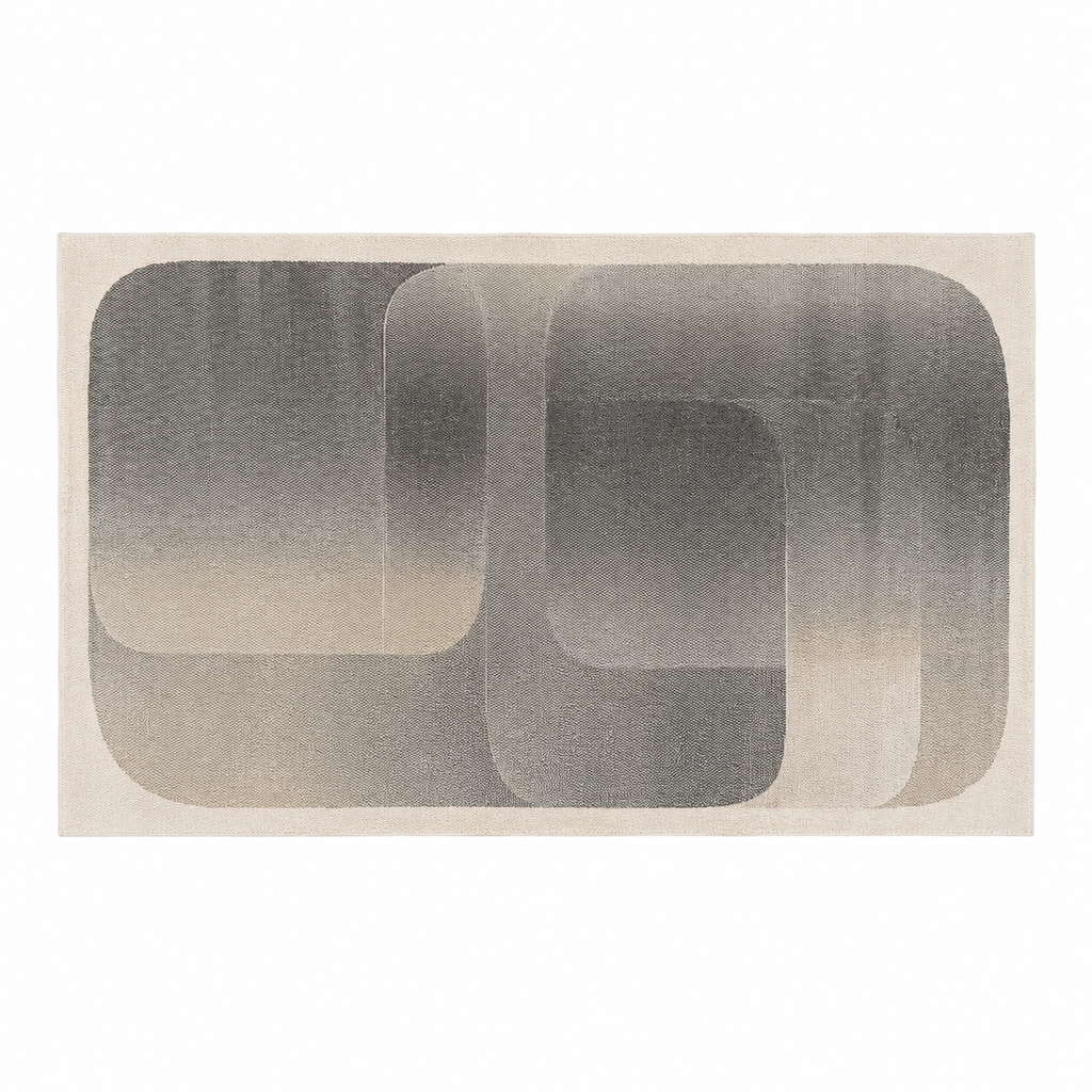 Tapis salon Gordes gris acier en polyester recyclé, vue de dessus sur fond blanc