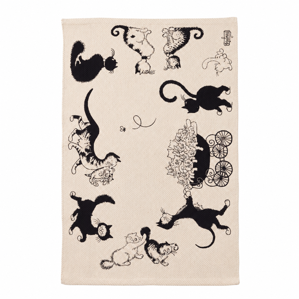 Tapis salon Cabourg écru en coton, vue de dessus sur fond blanc