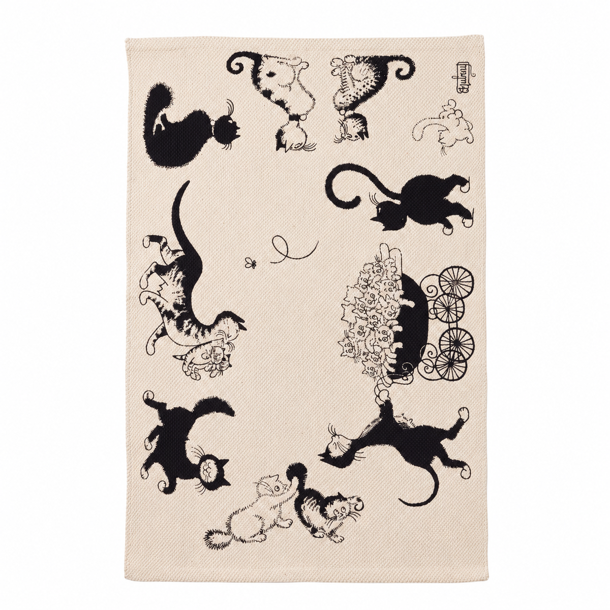 Tapis salon Cabourg écru en coton, vue de dessus sur fond blanc