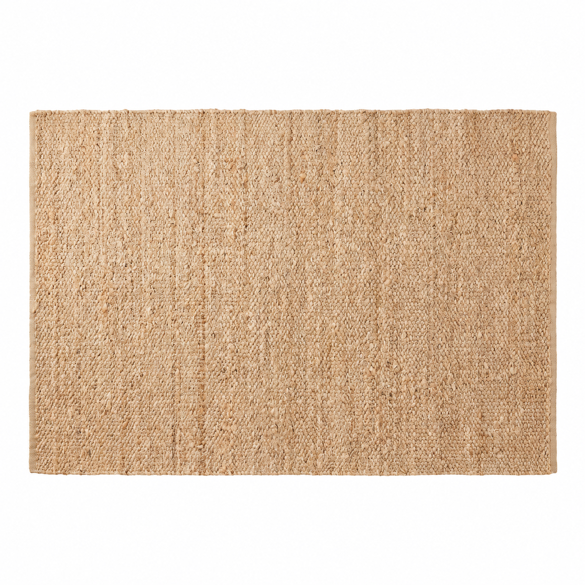 Tapis salon Loubressac naturel en jute tissé main, vue de dessus sur fond blanc