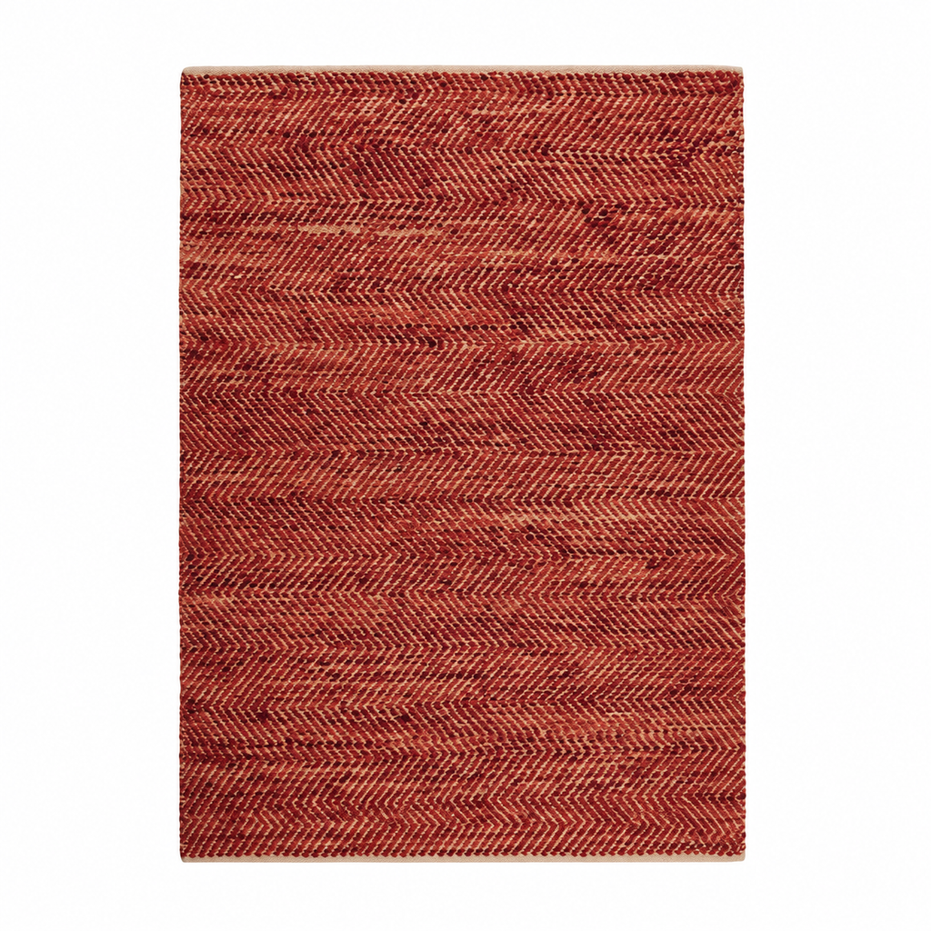 Tapis salon Mougins rouge en cuir, vue de dessus sur fond blanc