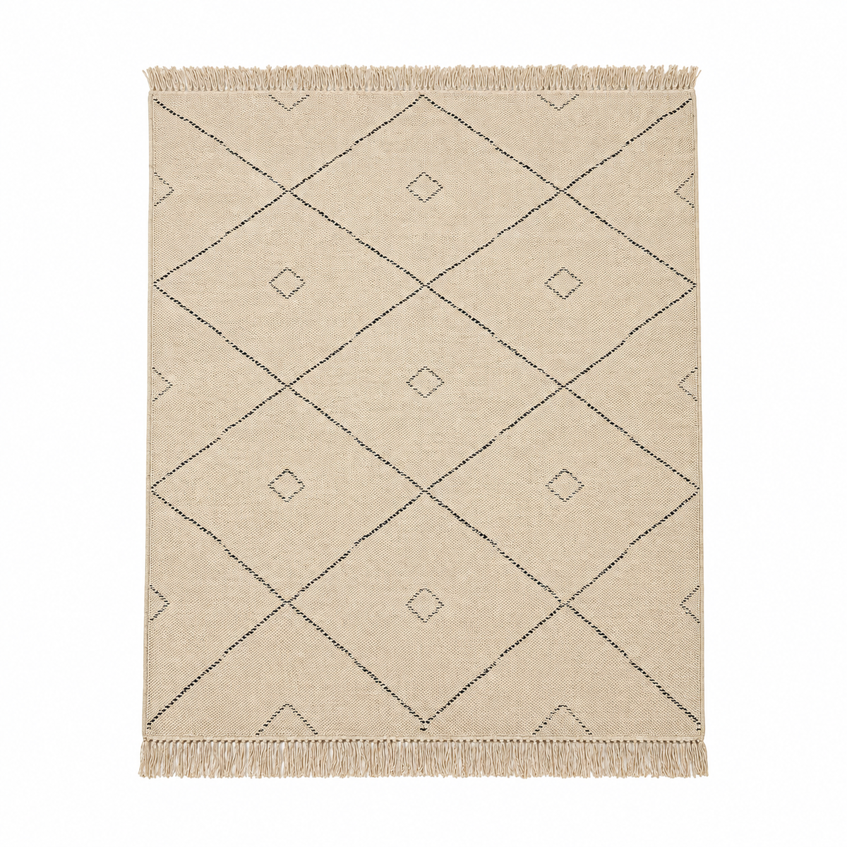 Tapis salon Rocamadour multicolore en polypropylène, vue de dessus sur fond blanc