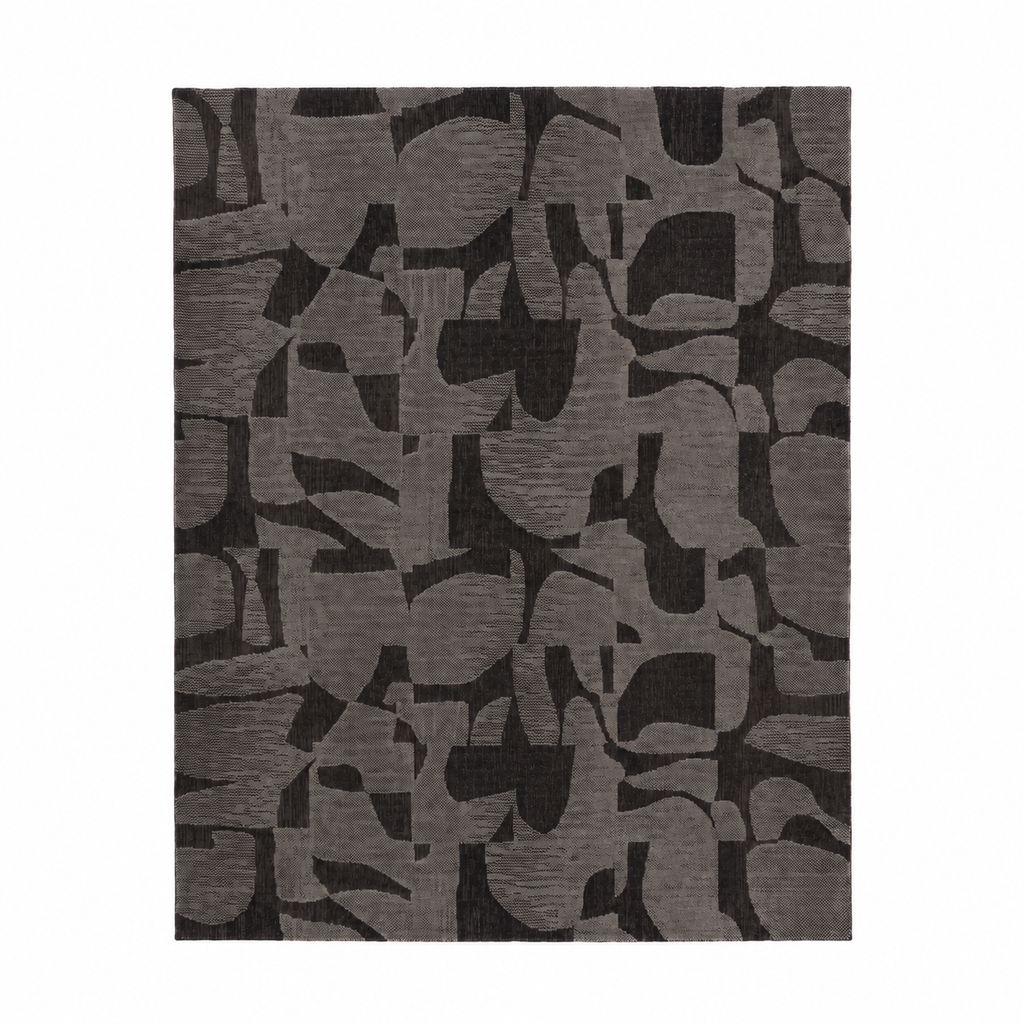 Tapis salon Anduze carbone en polyester recyclé, vue de dessus sur fond blanc