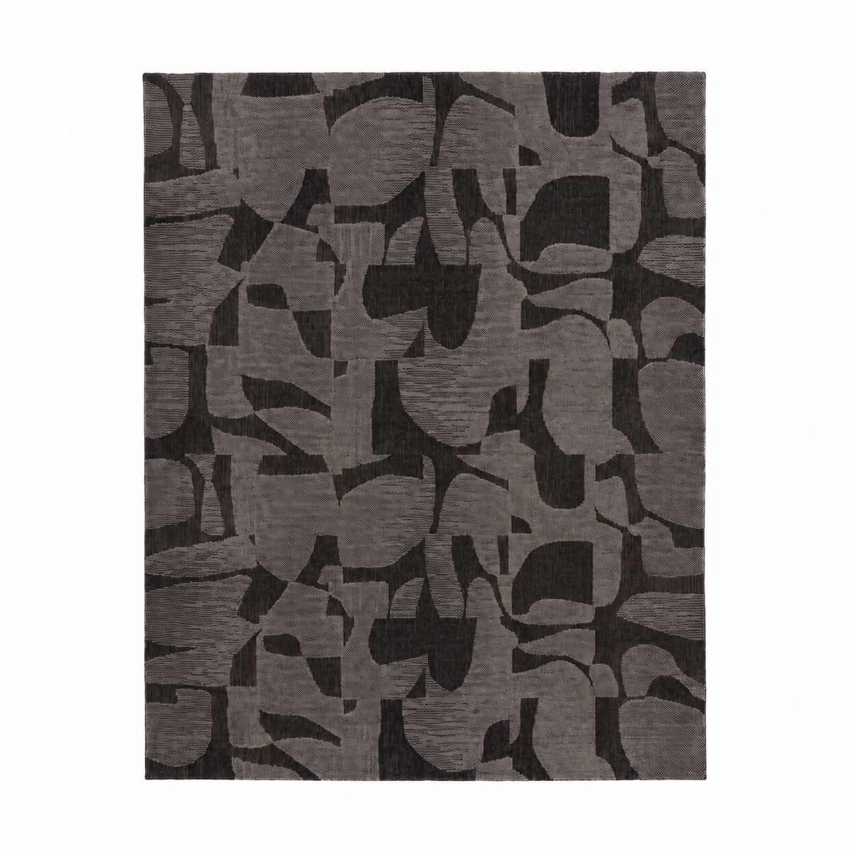 Tapis salon Anduze carbone en polyester recyclé, vue de dessus sur fond blanc