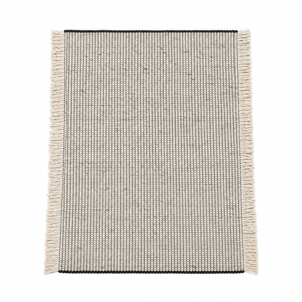 Tapis salon Esterel caviar en laine, vue de dessus sur fond blanc