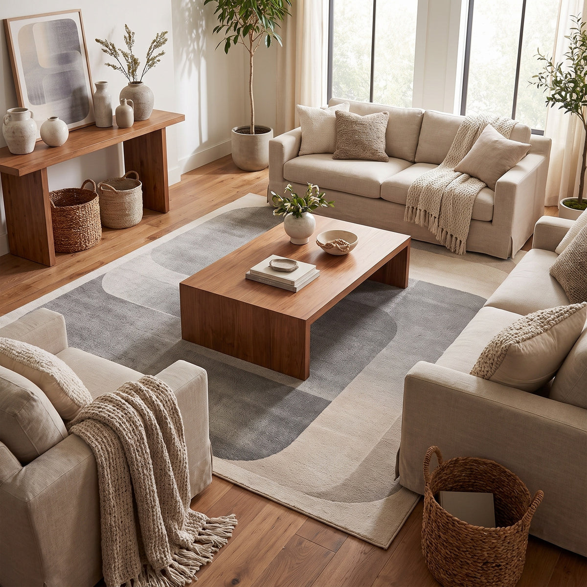 Tapis Gordes gris acier - salon vue large