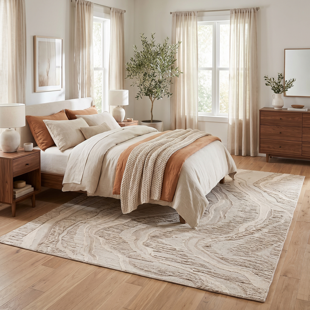 Tapis Annecy Naturel dans une chambre moderne