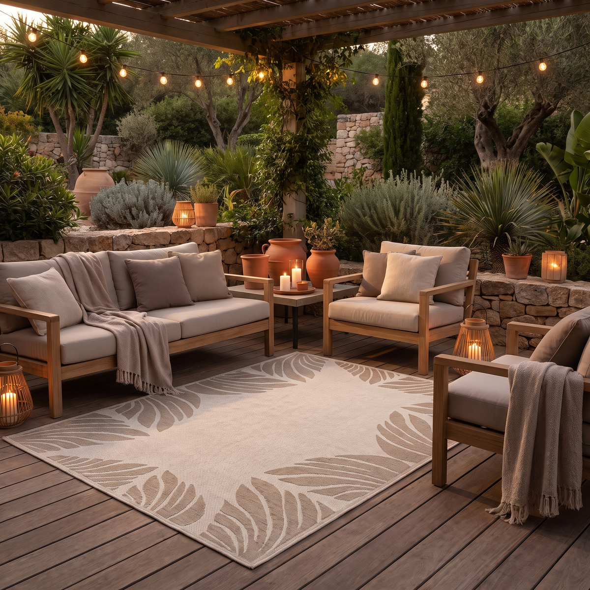 Tapis Porquerolles Naturel - terrasse vue large