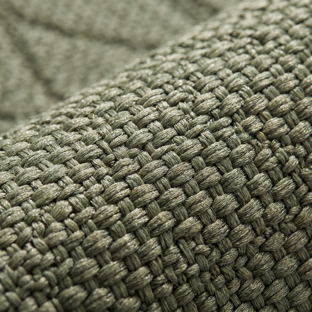 Zoom qualité du tissage du tapis Porquerolles Eucalyptus