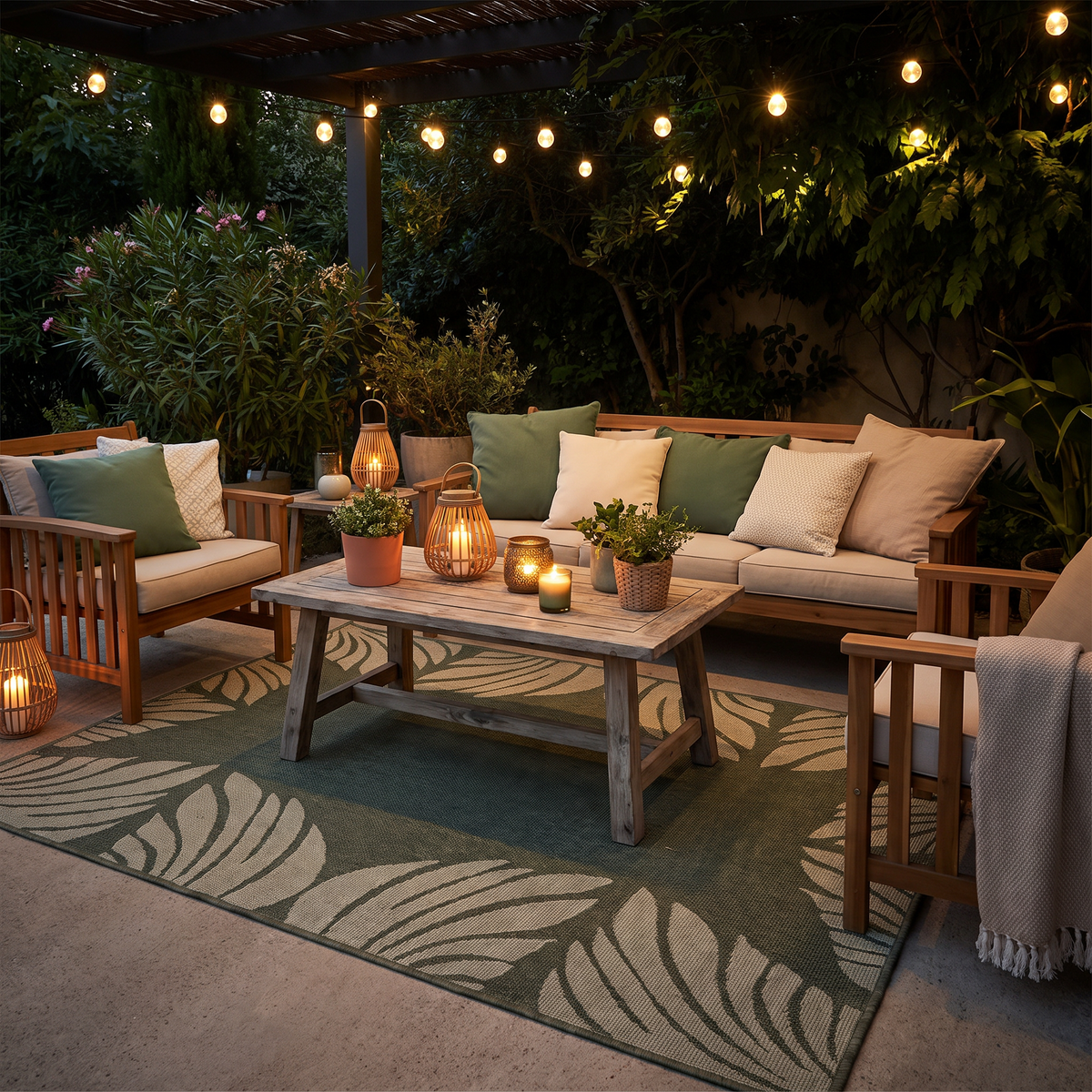 Tapis Porquerolles Eucalyptus - terrasse vue large