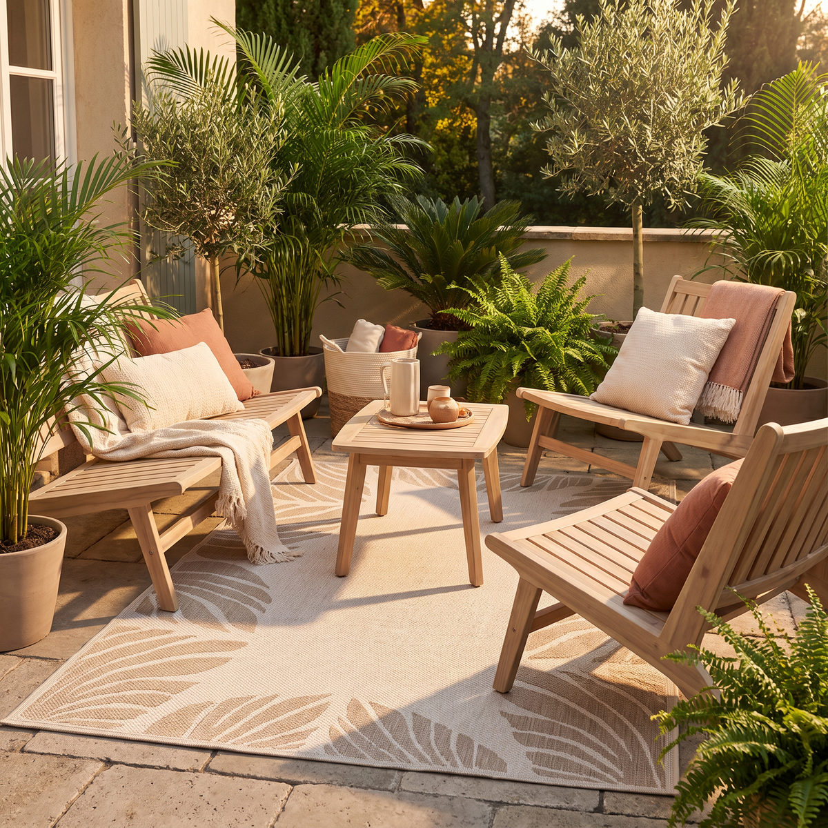 Tapis Porquerolles Naturel sur une terrasse