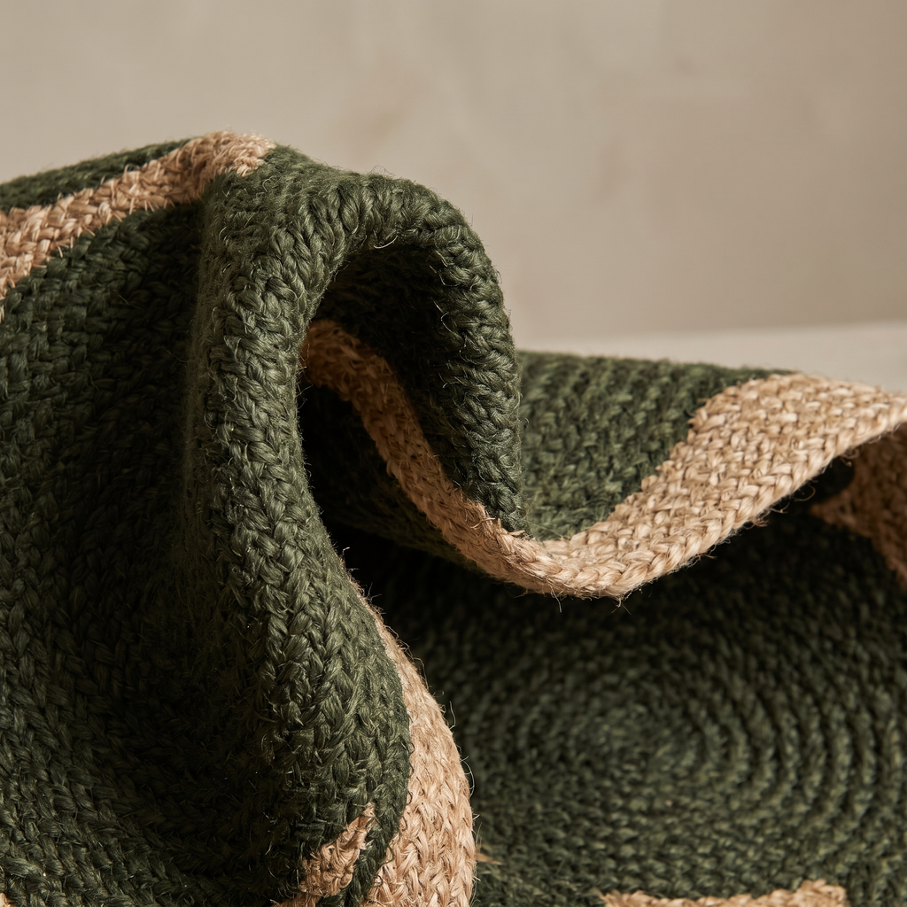 Angle et pli du tapis Luberon Olive - détail du tissage