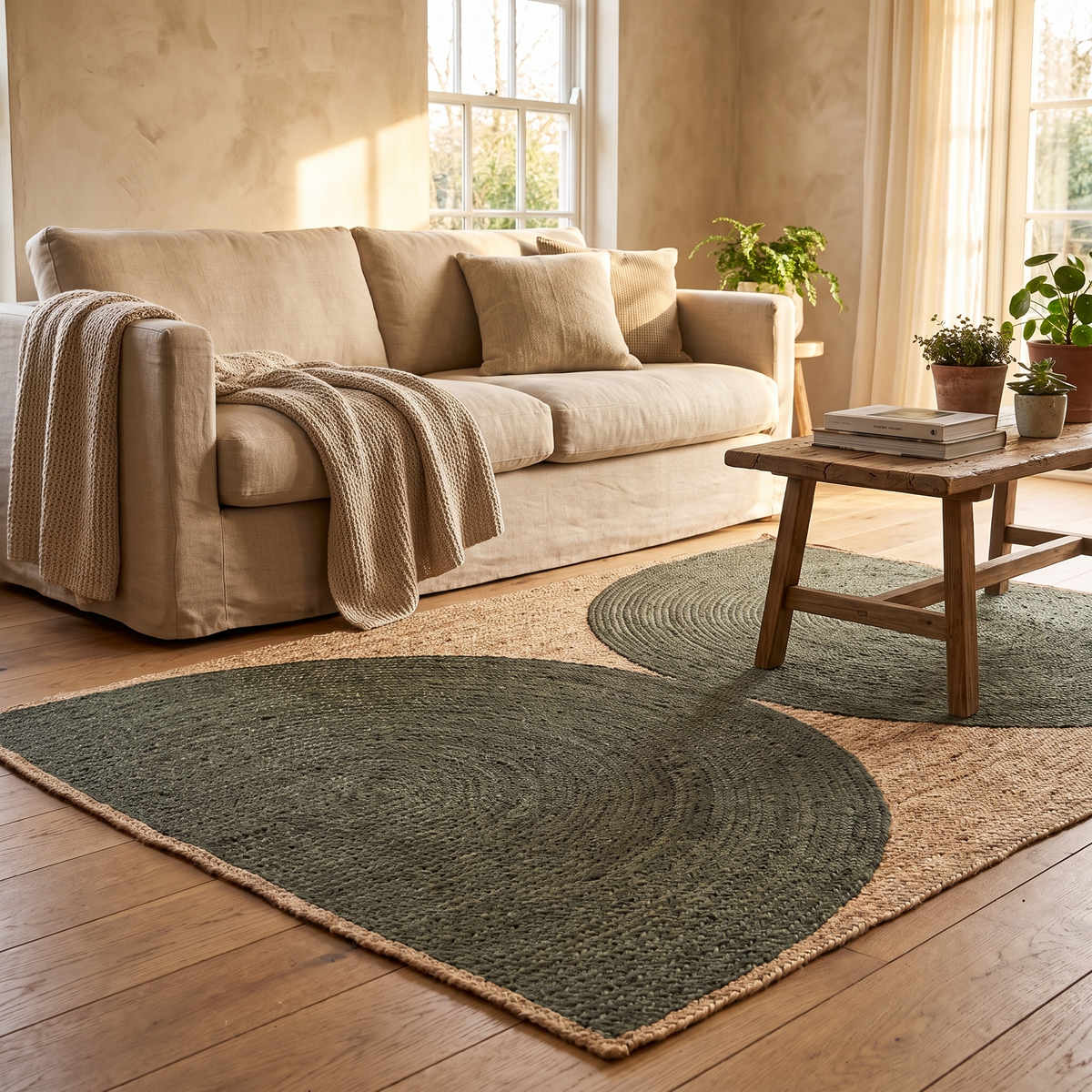 Tapis Luberon Olive dans un salon moderne