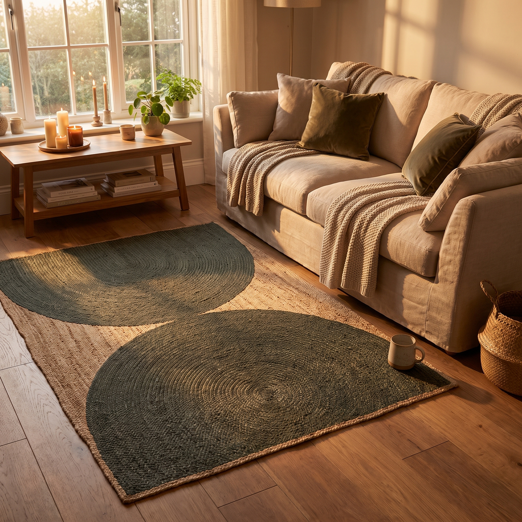 Tapis Luberon Olive - salon vue large