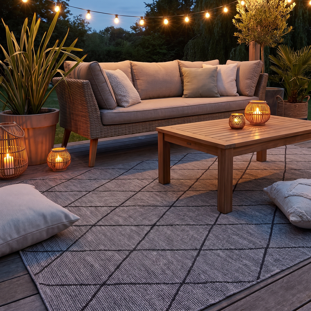 Tapis Cassis Perle - terrasse vue large