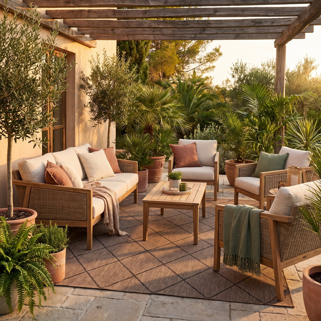 Tapis Cassis Café sur une terrasse