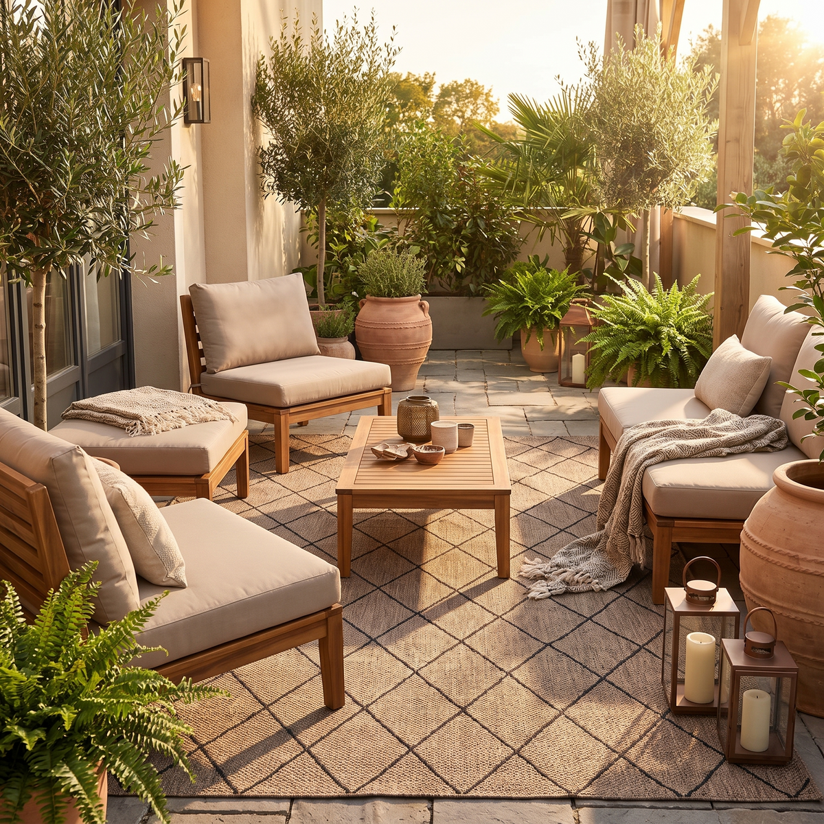 Tapis Cassis Naturel sur une terrasse