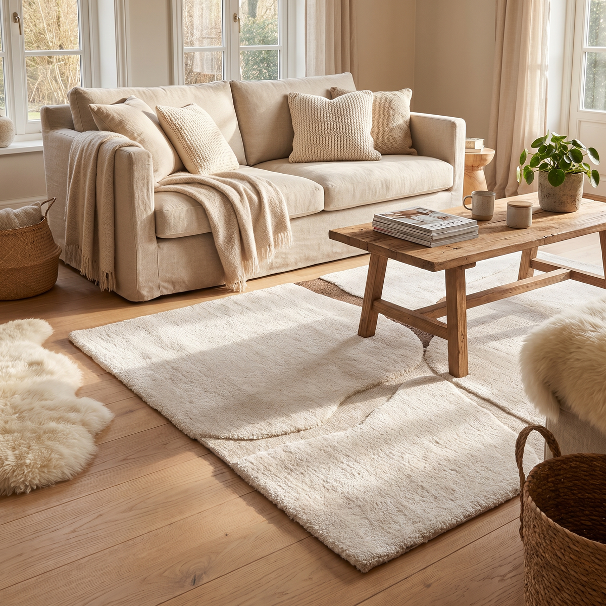 Tapis recyclé Bonnieux Neige dans un salon moderne