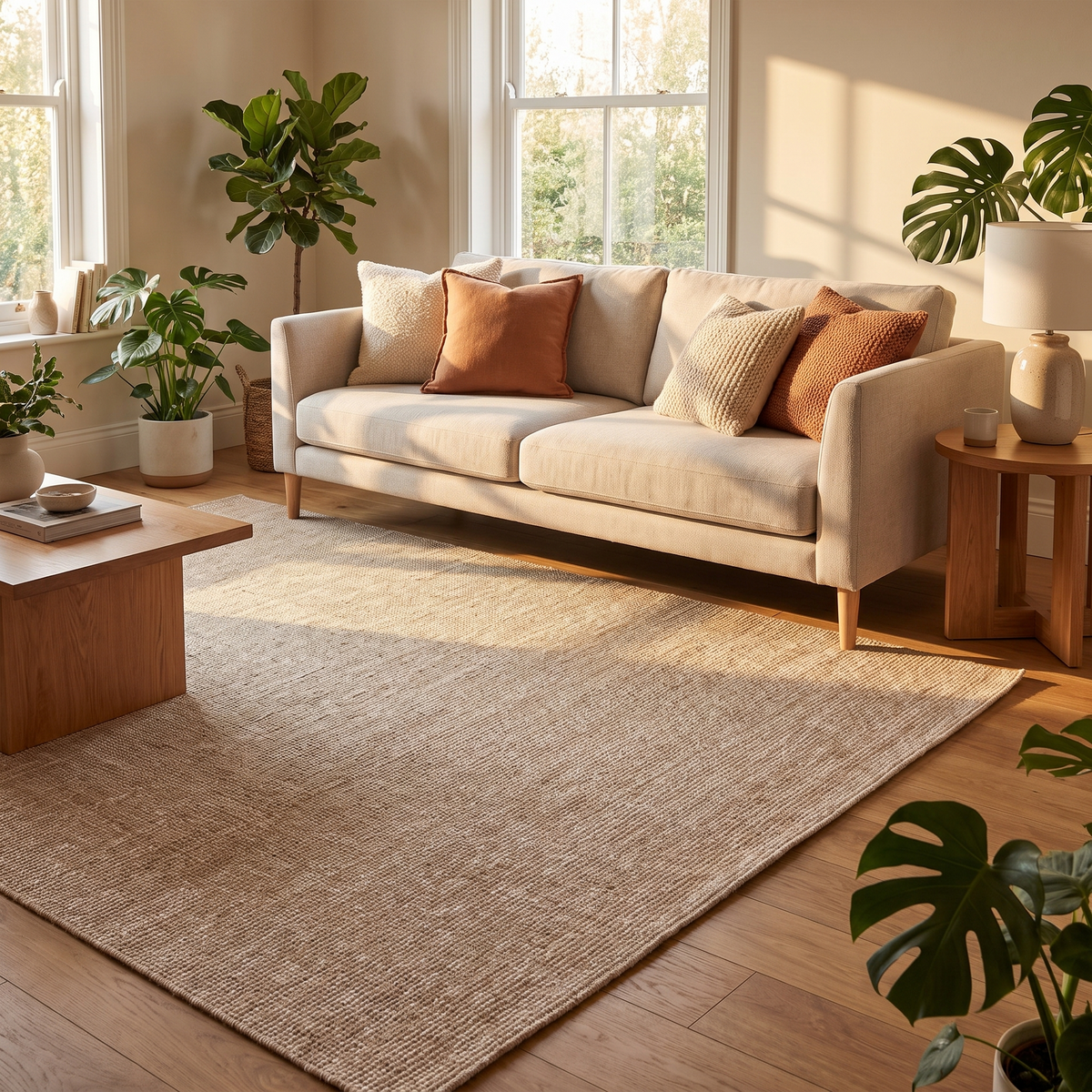 Tapis Oppède Naturel dans un salon chaleureux