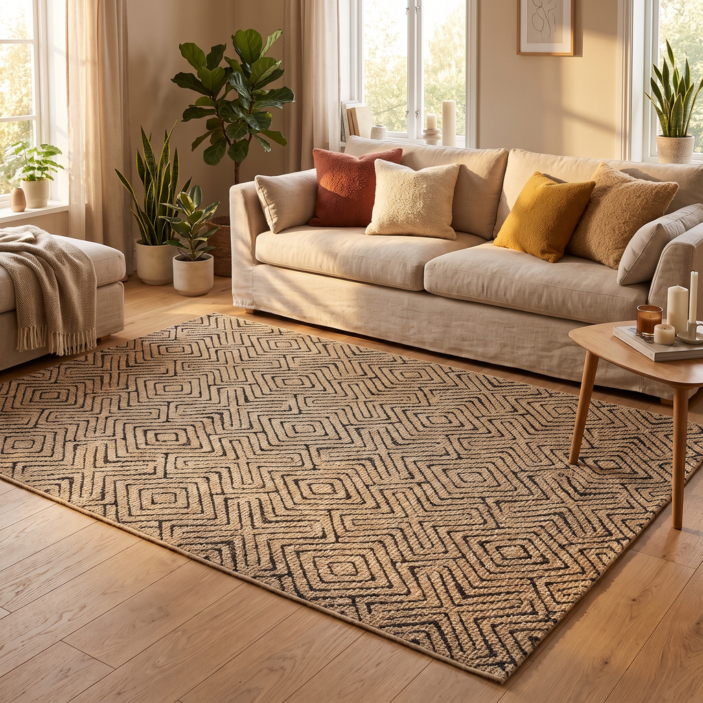 Tapis Ménerbes Naturel dans un salon chaleureux