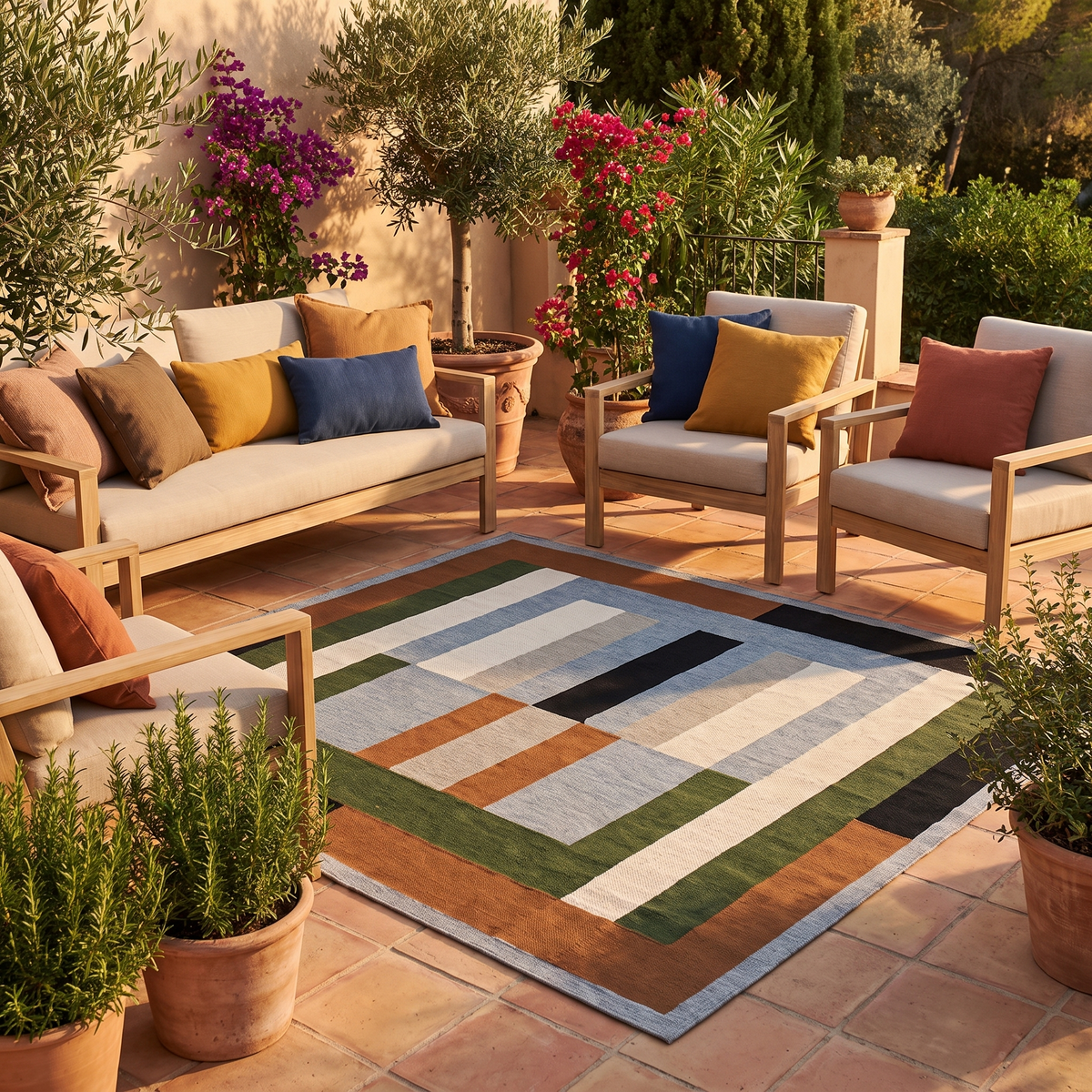 Tapis Banyuls Multico sur une terrasse