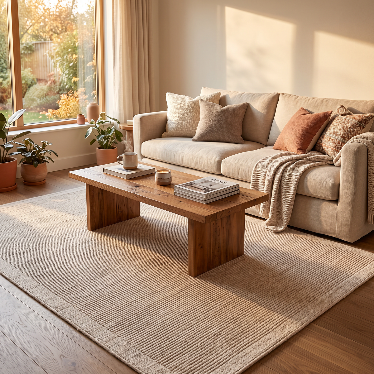 Tapis Moustiers Naturel dans un salon chaleureux