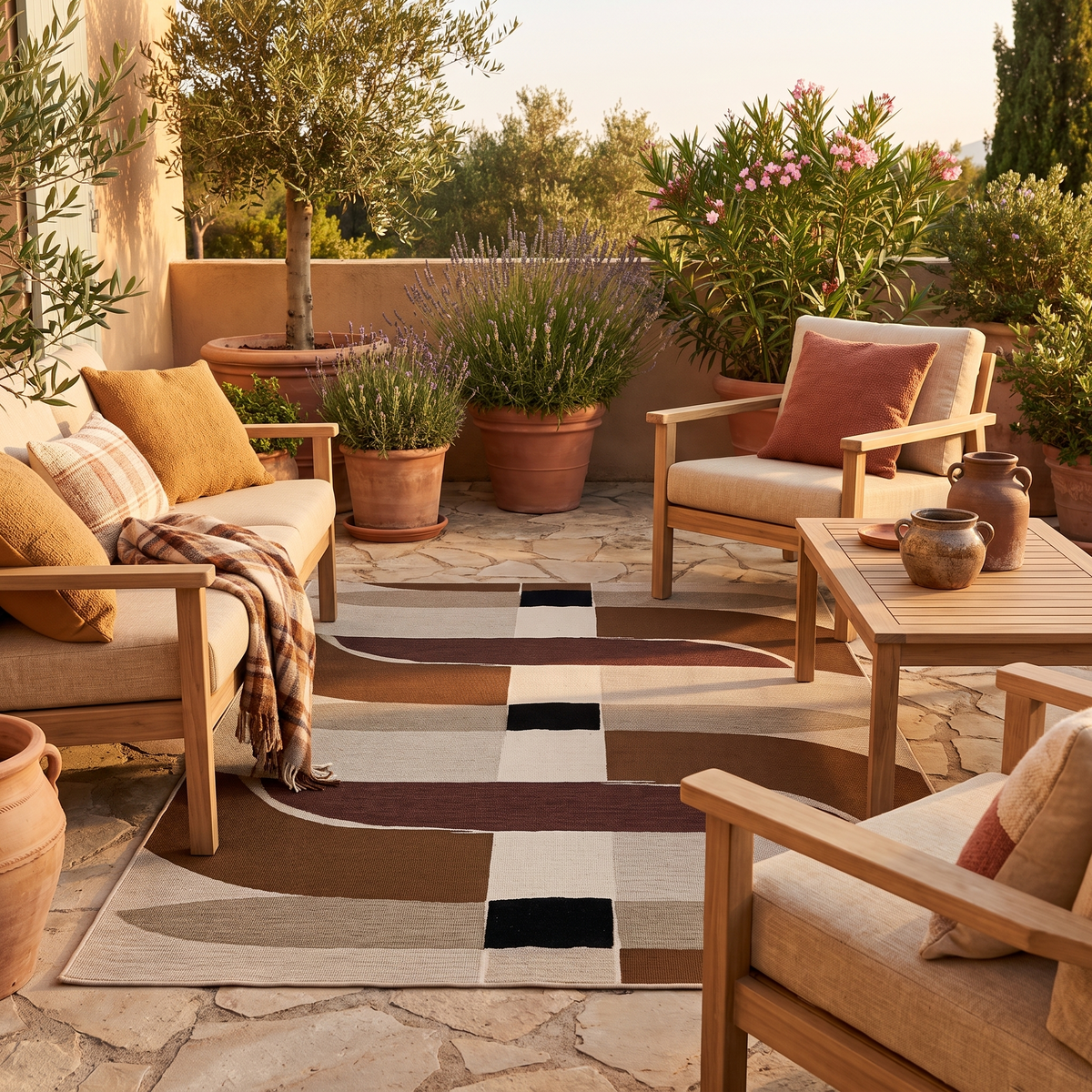 Tapis Giens Naturel sur une terrasse