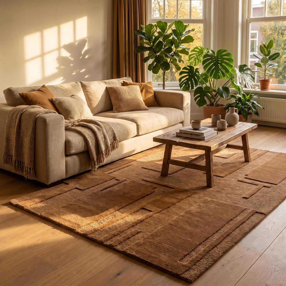 Tapis recyclé Maussane dans un salon chaleureux