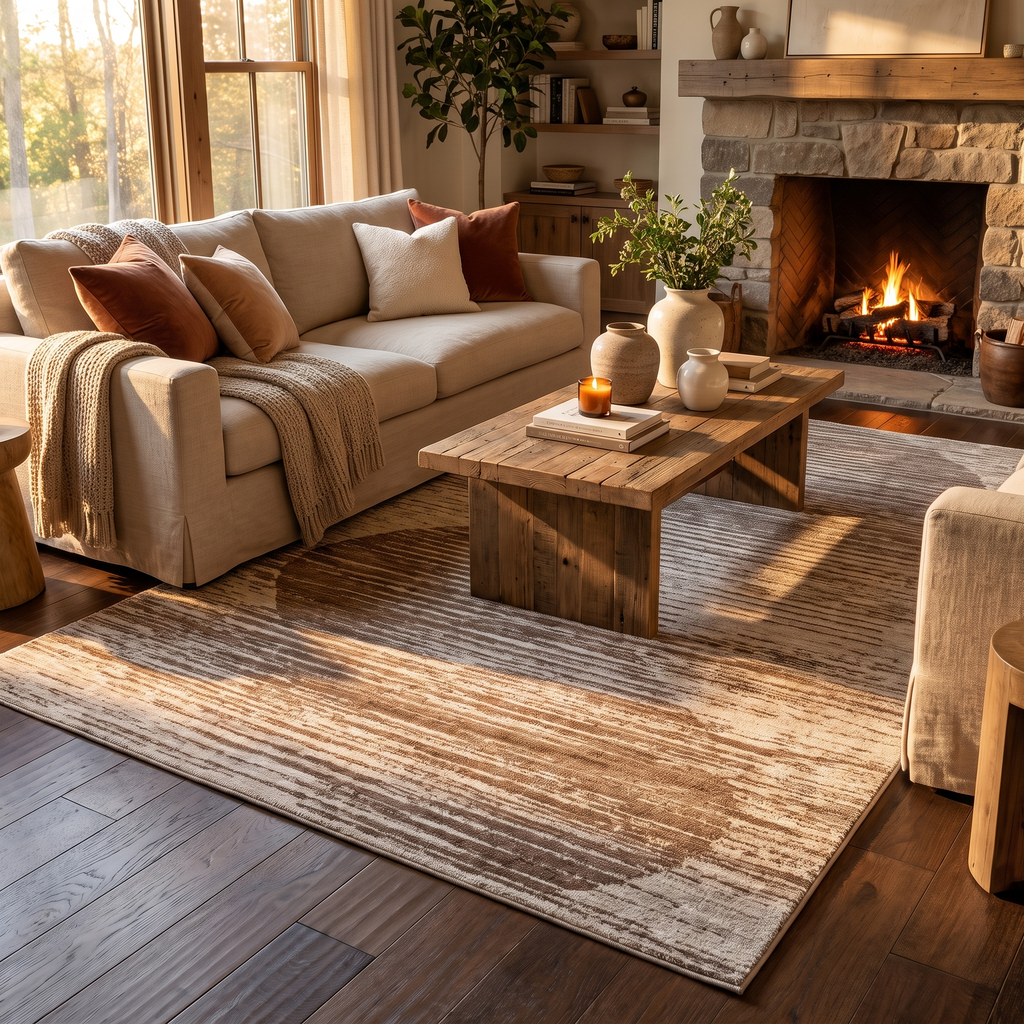 Tapis Lussan Noisette - salon vue large