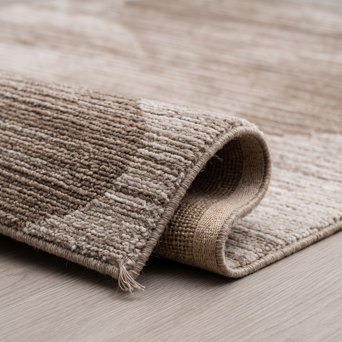 Angle et pli du tapis Lussan Noisette - détail du tissage