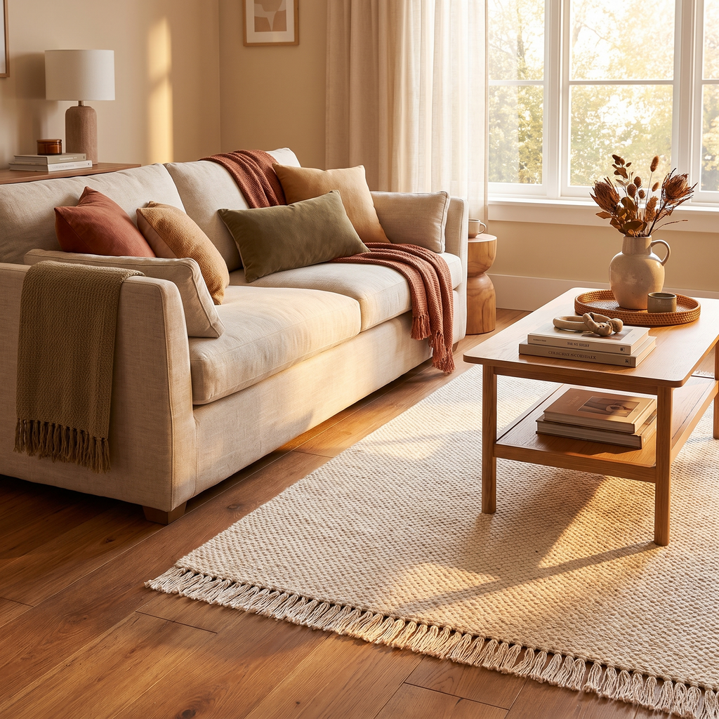 Tapis Banon Naturel dans un salon chaleureux