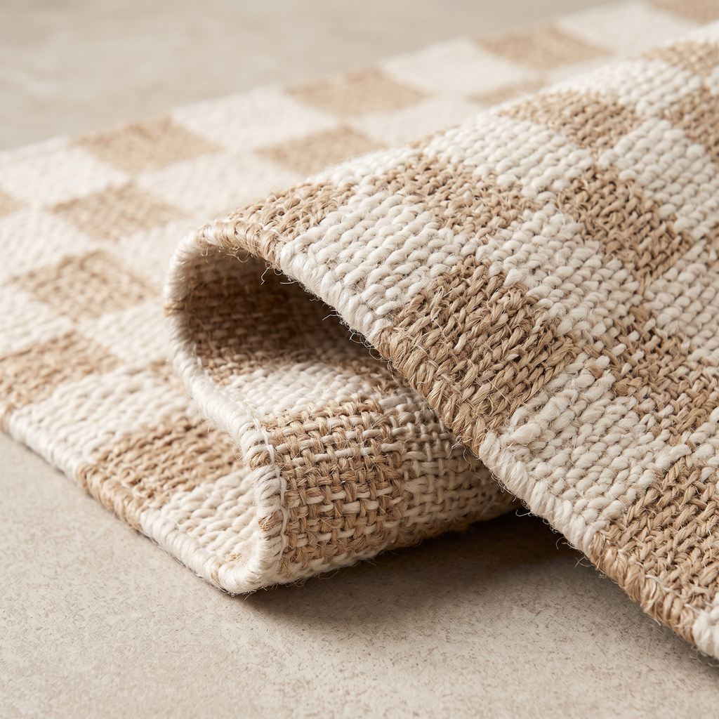 Angle et pli du tapis Simiane Neige - détail du tissage