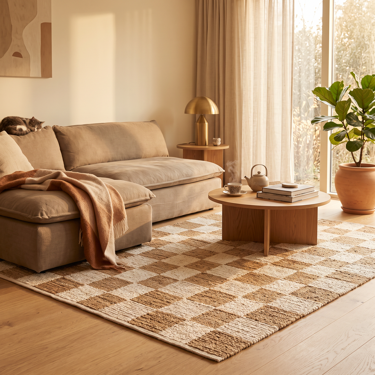 Tapis Simiane Neige dans un salon chaleureux