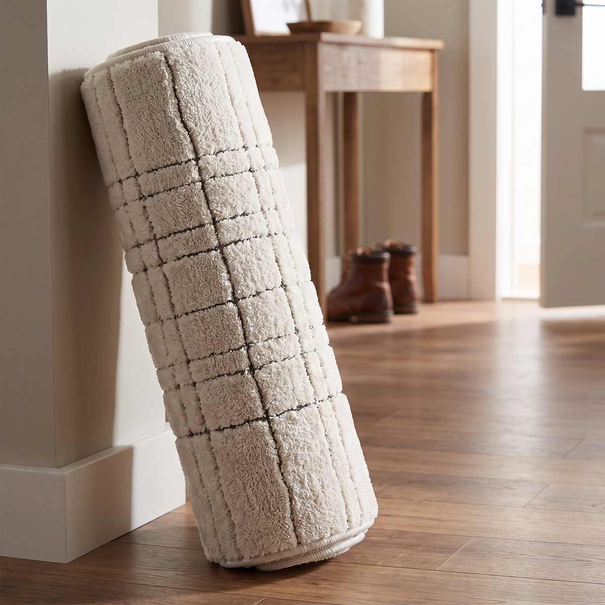 Tapis recyclé Sault Neige roulé en situation dans une entrée