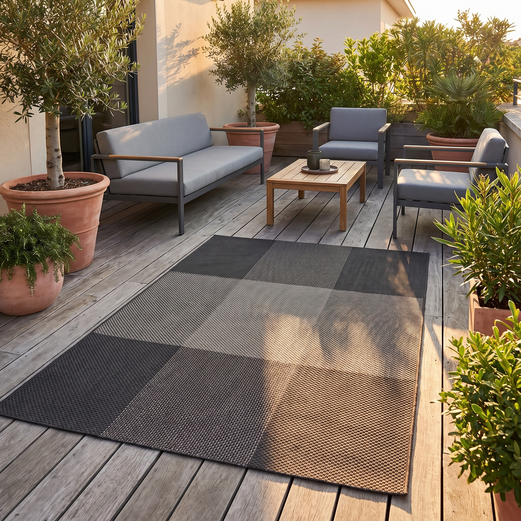 Tapis Leucate Tonnerre sur une terrasse
