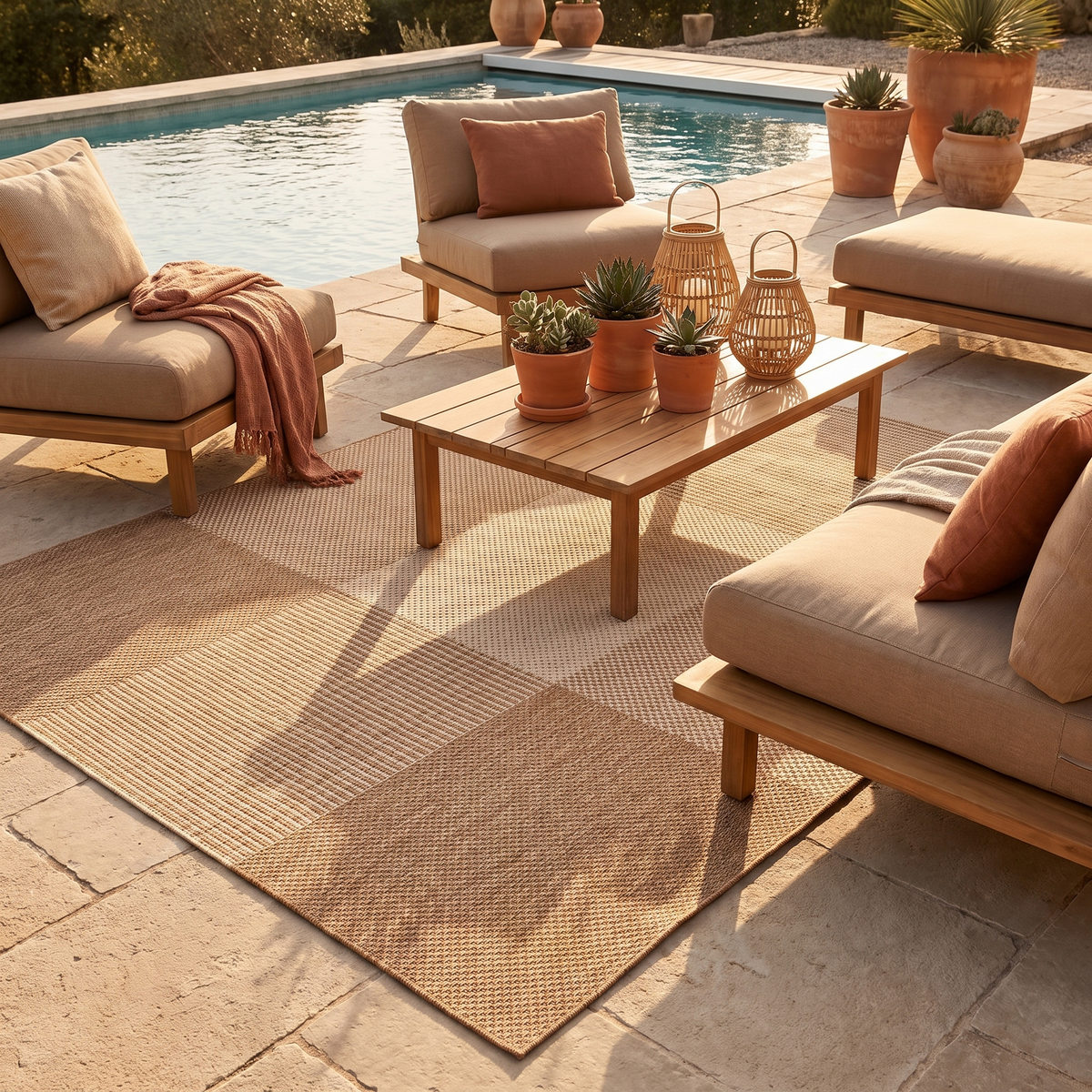 Tapis Leucate Naturel - terrasse vue large