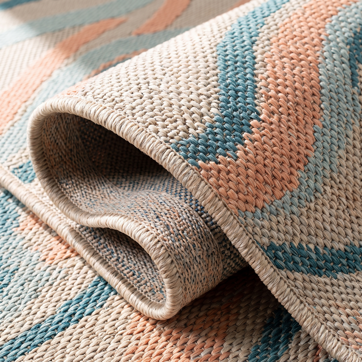 Angle et pli du tapis Biot ovale Multico - détail du tissage