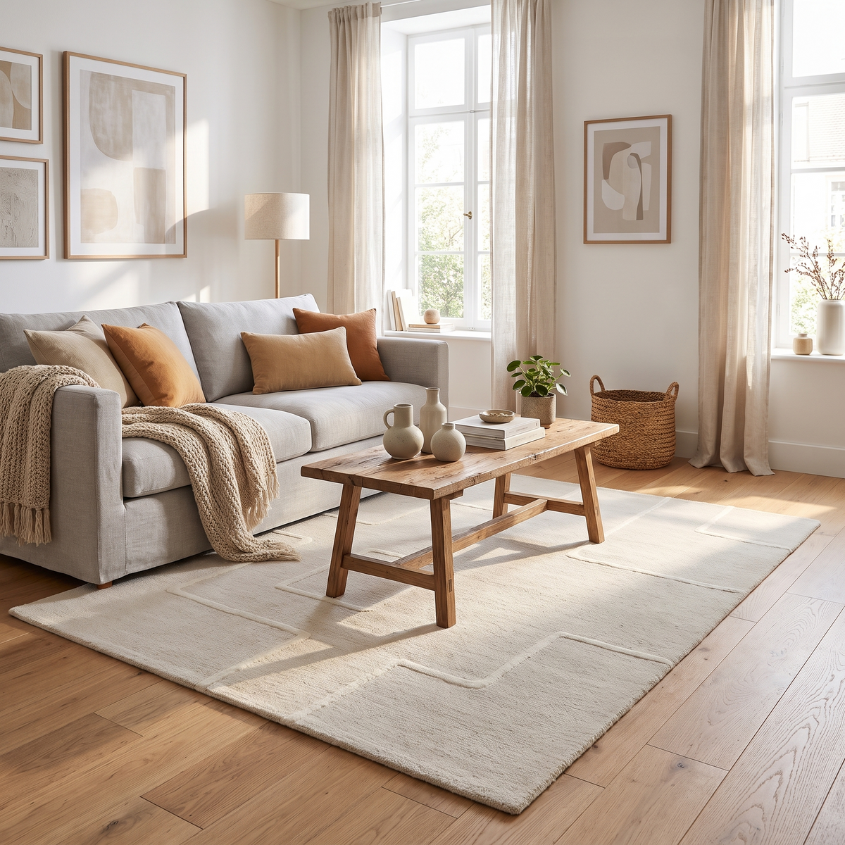 Tapis Nyons Neige dans un salon moderne