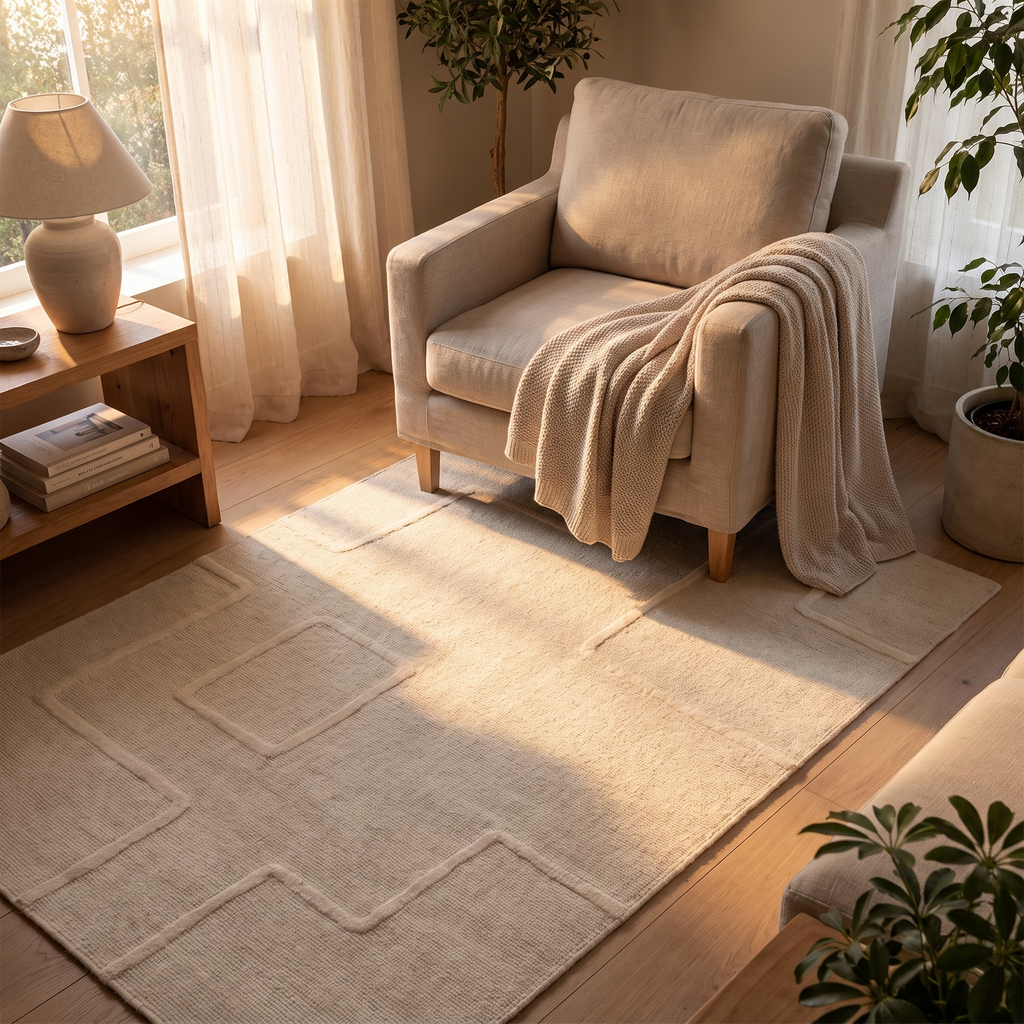 Tapis Nyons Neige - salon vue large