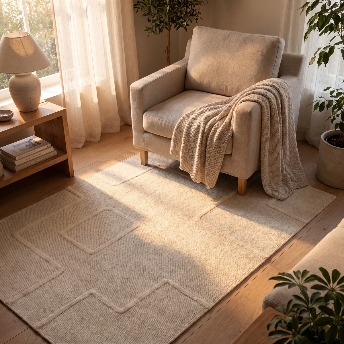 Tapis Nyons Neige - salon vue large