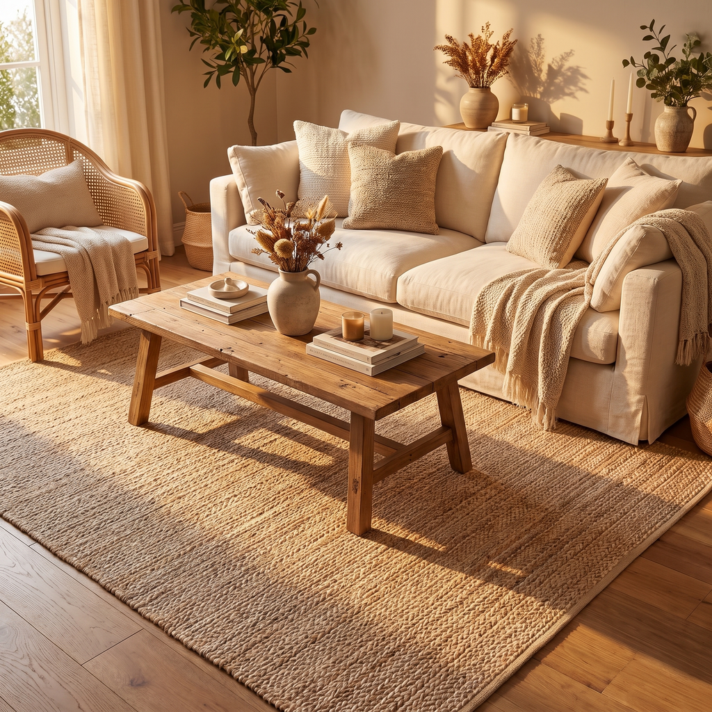 Tapis Vercors Naturel dans un salon chaleureux