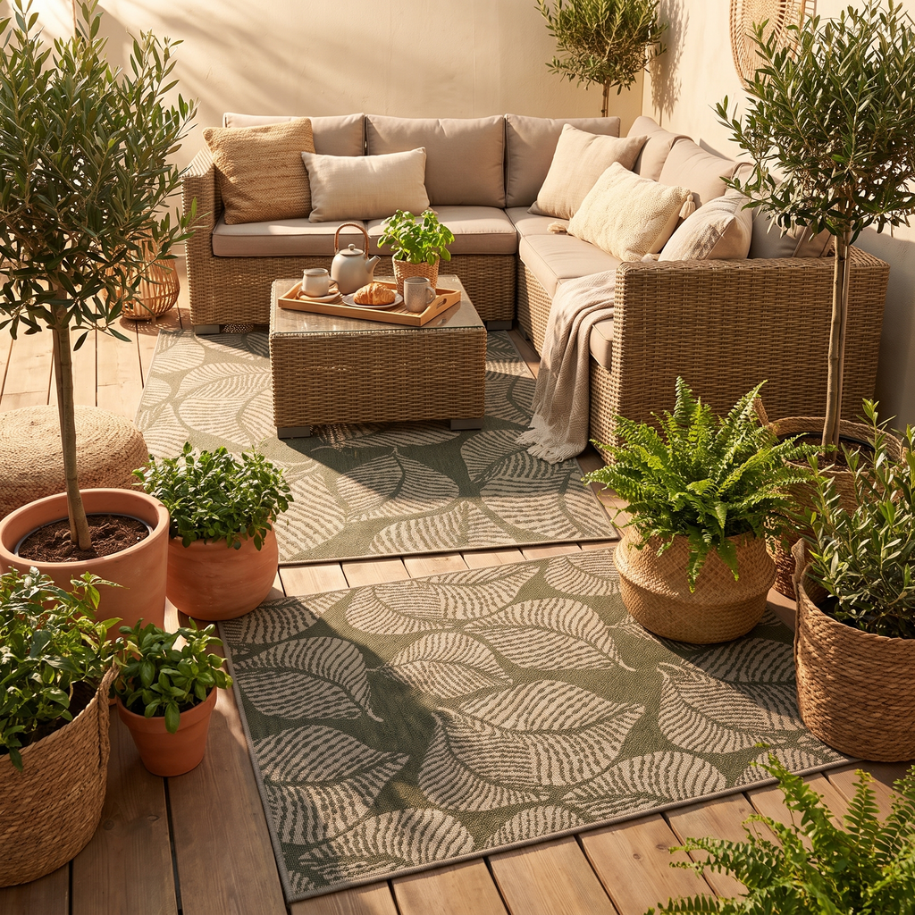 Tapis recyclé Lavandou Eucalyptus - terrasse vue large