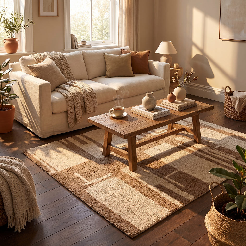 Tapis Megève Naturel dans un salon chaleureux