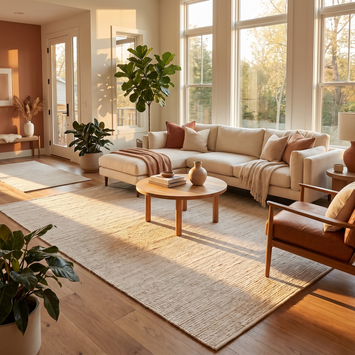 Tapis Verdon Naturel dans un salon moderne