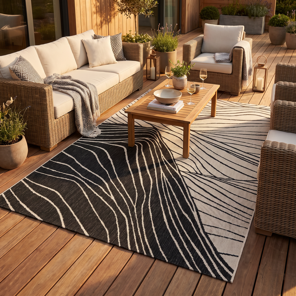Tapis Bonifacio Tonnerre sur une terrasse